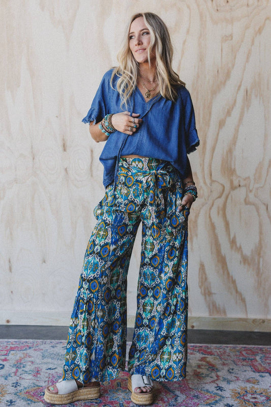 Secret Admirer Printed Pants - Blue Multi