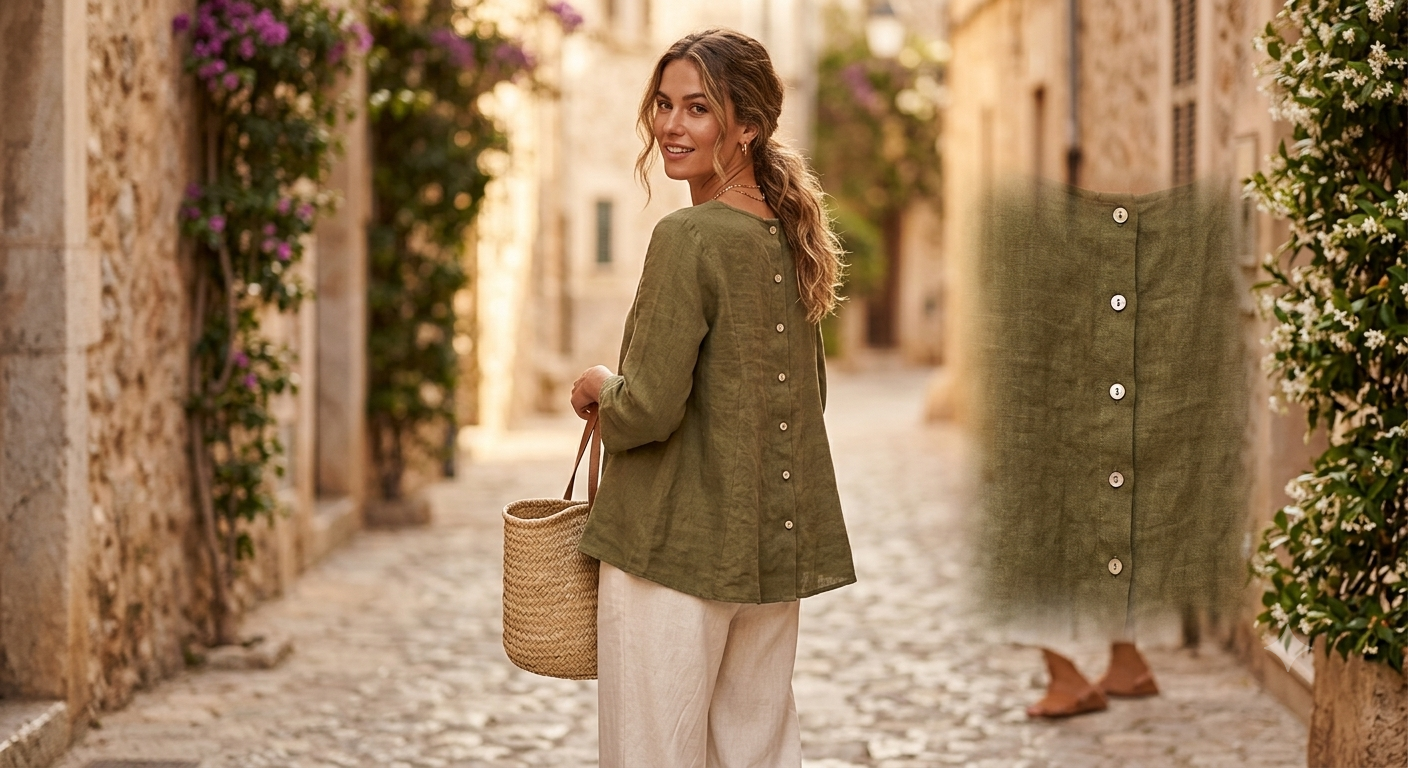 9925B REVERSIBLE VEST OR TOP, IN LINEN WITH MOTHER-OF-PEARL BUTTONS: GRIS FONCE