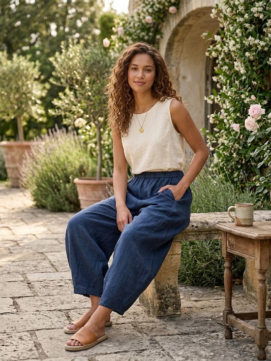 Solid Linen Balloon Pants with Elasticated Waist | Multiple Color Options