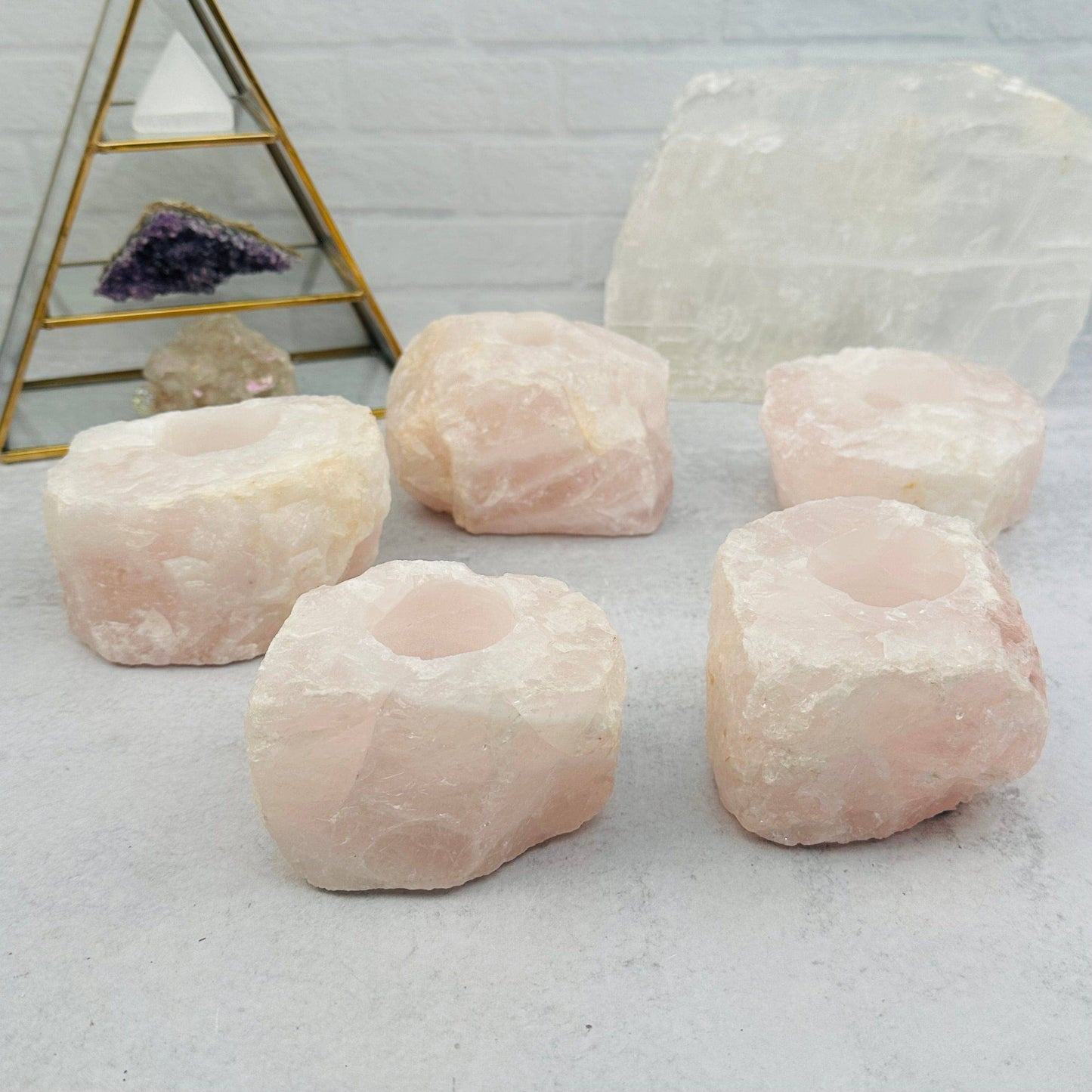 Rose Quartz Crystal Candle Holder