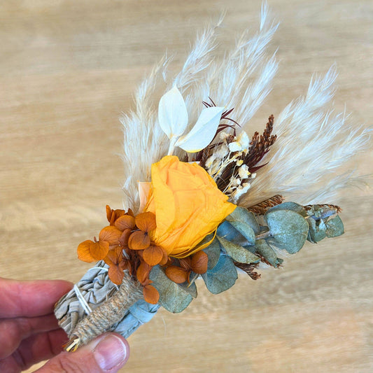 Fall White Sage Sticks w/ Bright Roses & Autumn Hydrangea