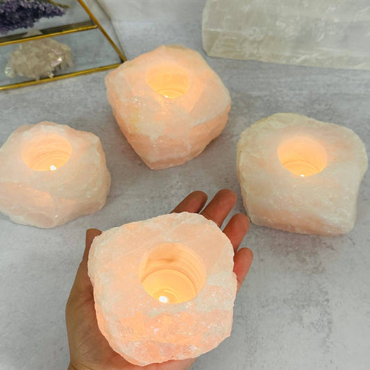 Rose Quartz Crystal Candle Holder