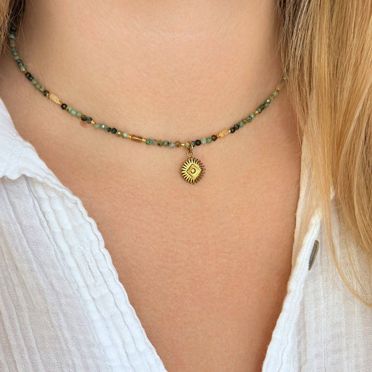 African Turquoise Boho Choker - Crystal Witchy Jewelry