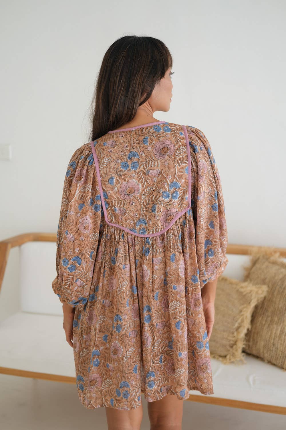 Women's Block Printed Cotton Mini Dress (Zoha)
