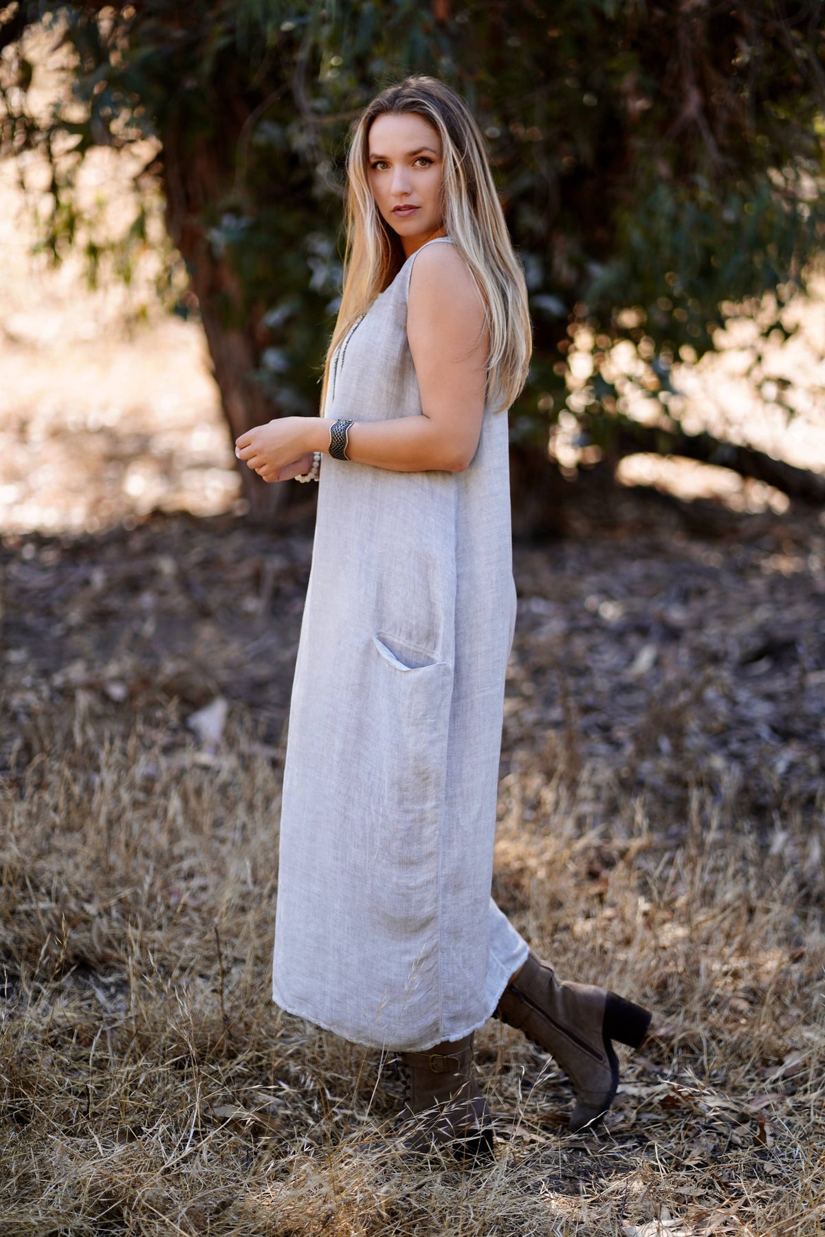 Anita Linen Dress Lt. Grey