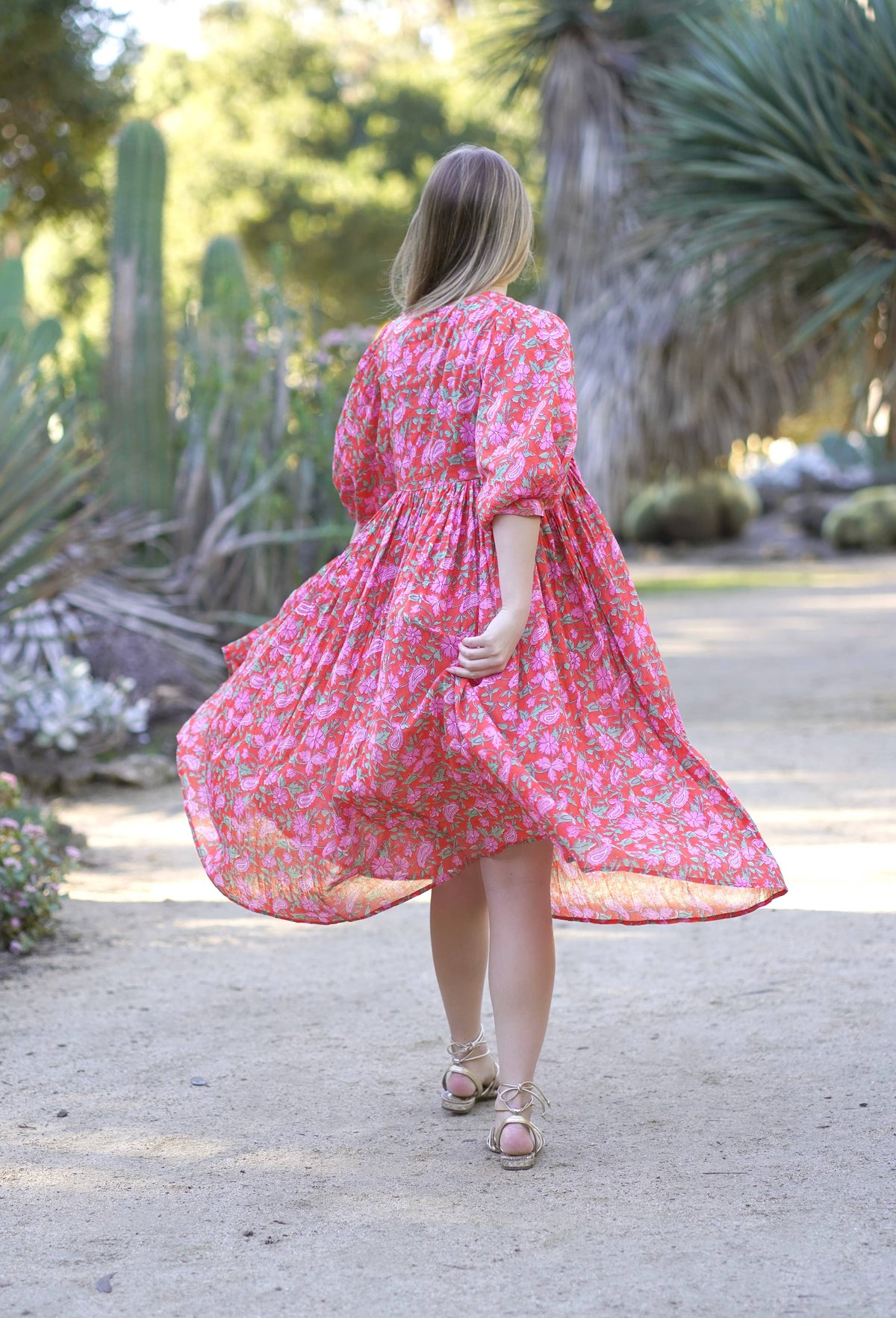 Mylah Midi Dress Block Printed Coral Multi