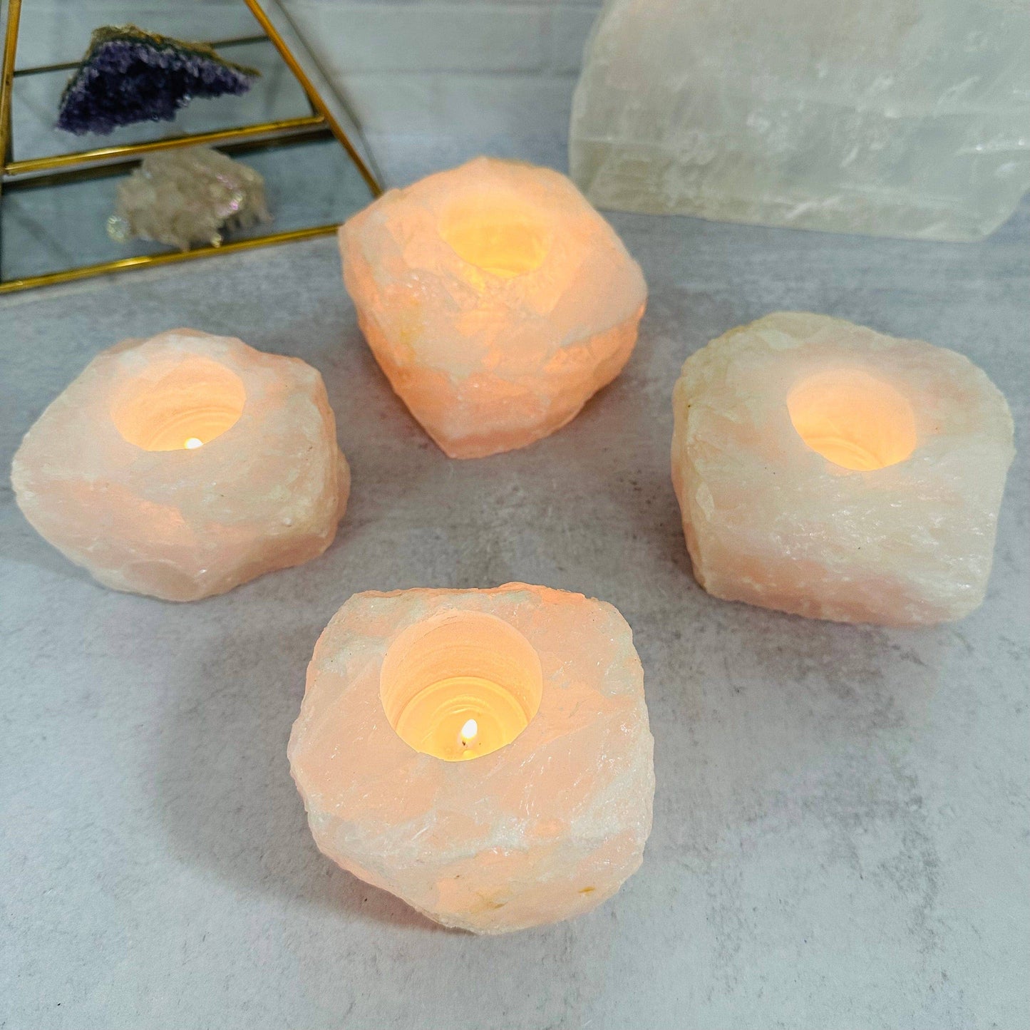 Rose Quartz Crystal Candle Holder