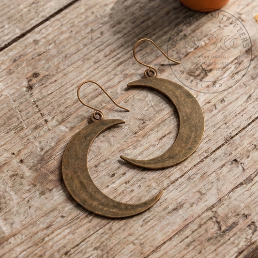 Large Crescent Moon Earrings | Antique Bronze or Silver Plated