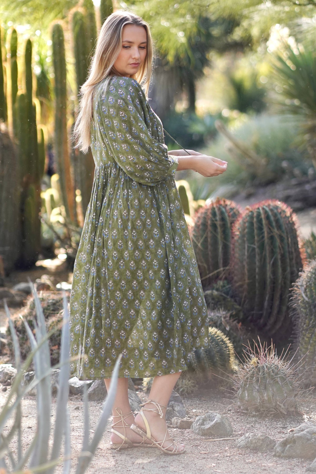 Mylah Midi Dress Block Printed Olive Multi 