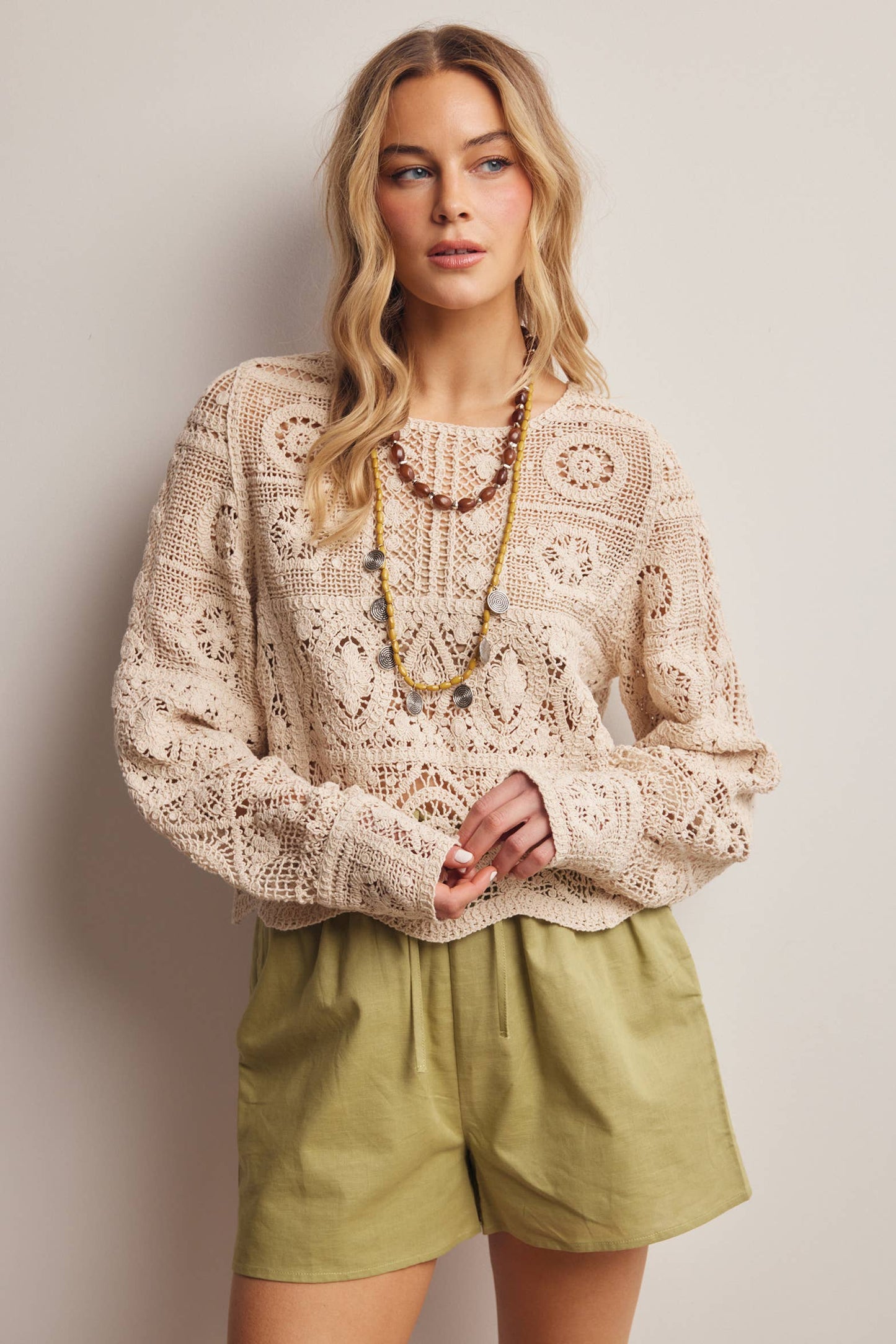 Crochet Lace Long Sleeve Top FCR0003