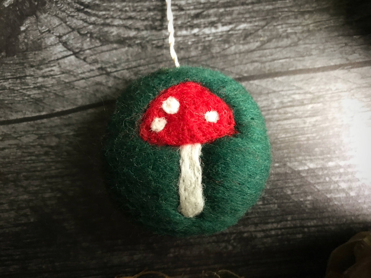 Felted Wool Mushroom Ornament