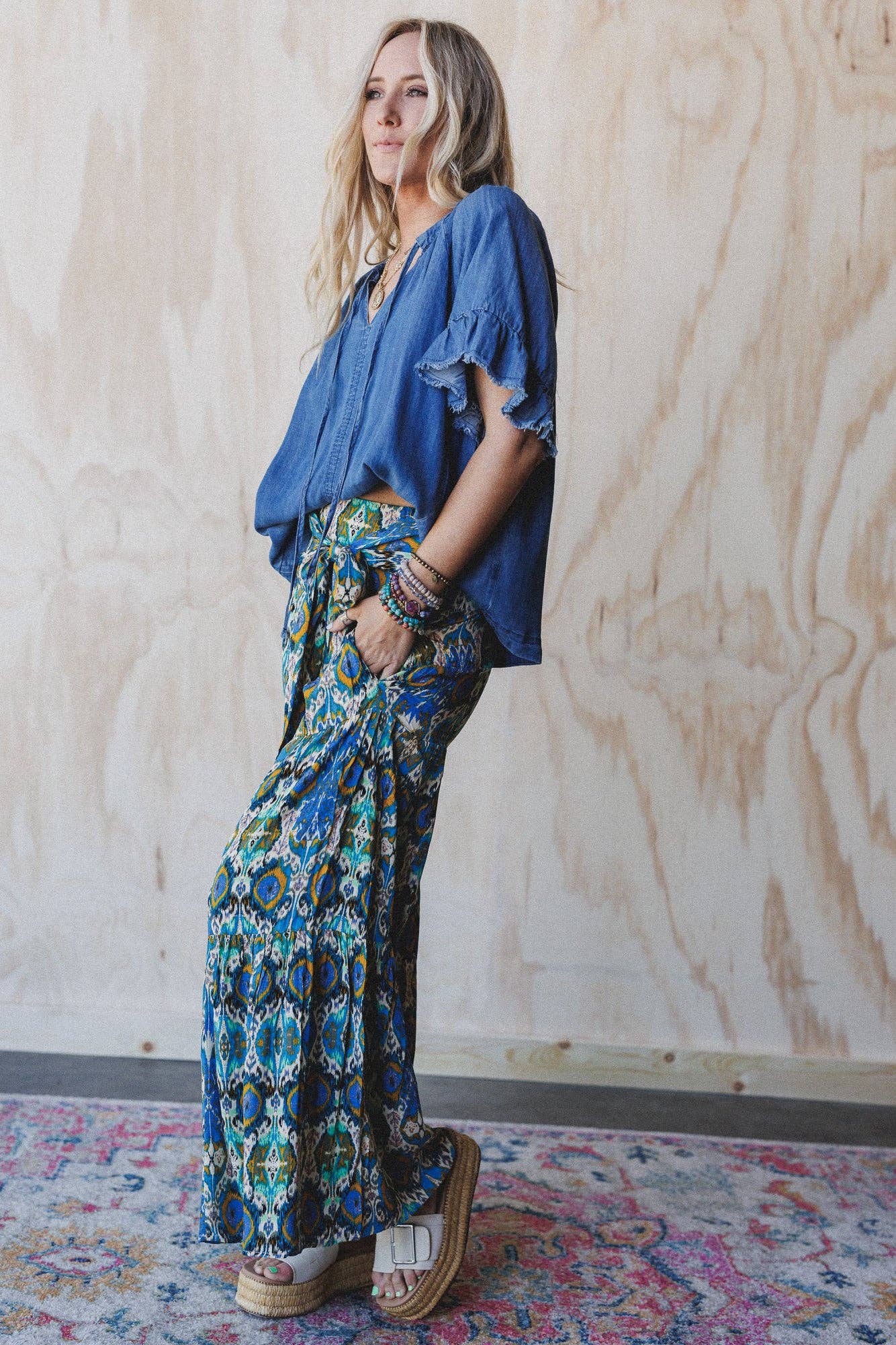 Secret Admirer Printed Pants - Blue Multi