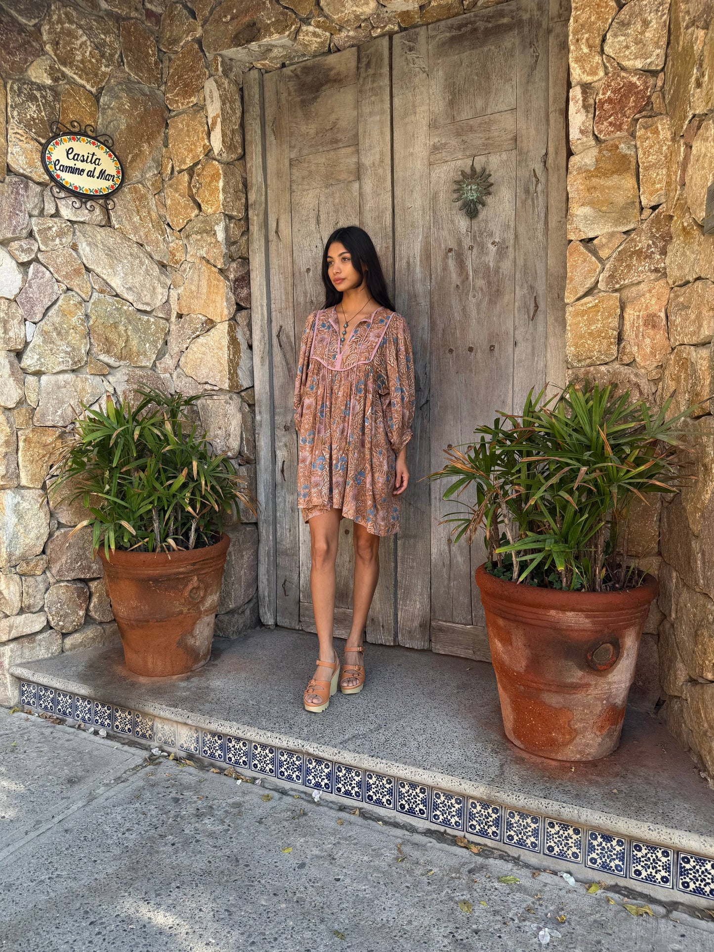 Women's Block Printed Cotton Mini Dress (Zoha)