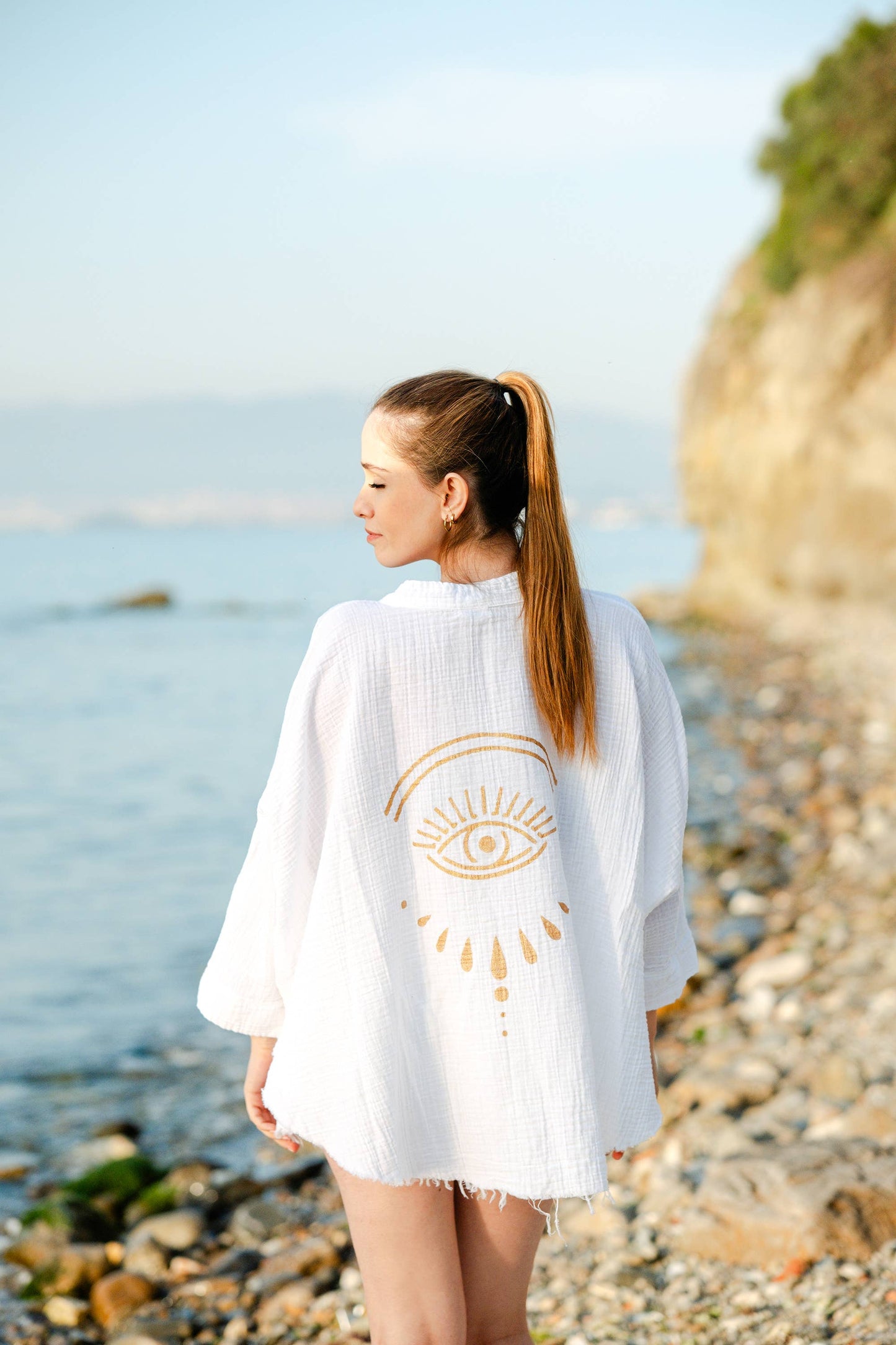 Green Evil Eye Muslin Kimono Robe / Poncho