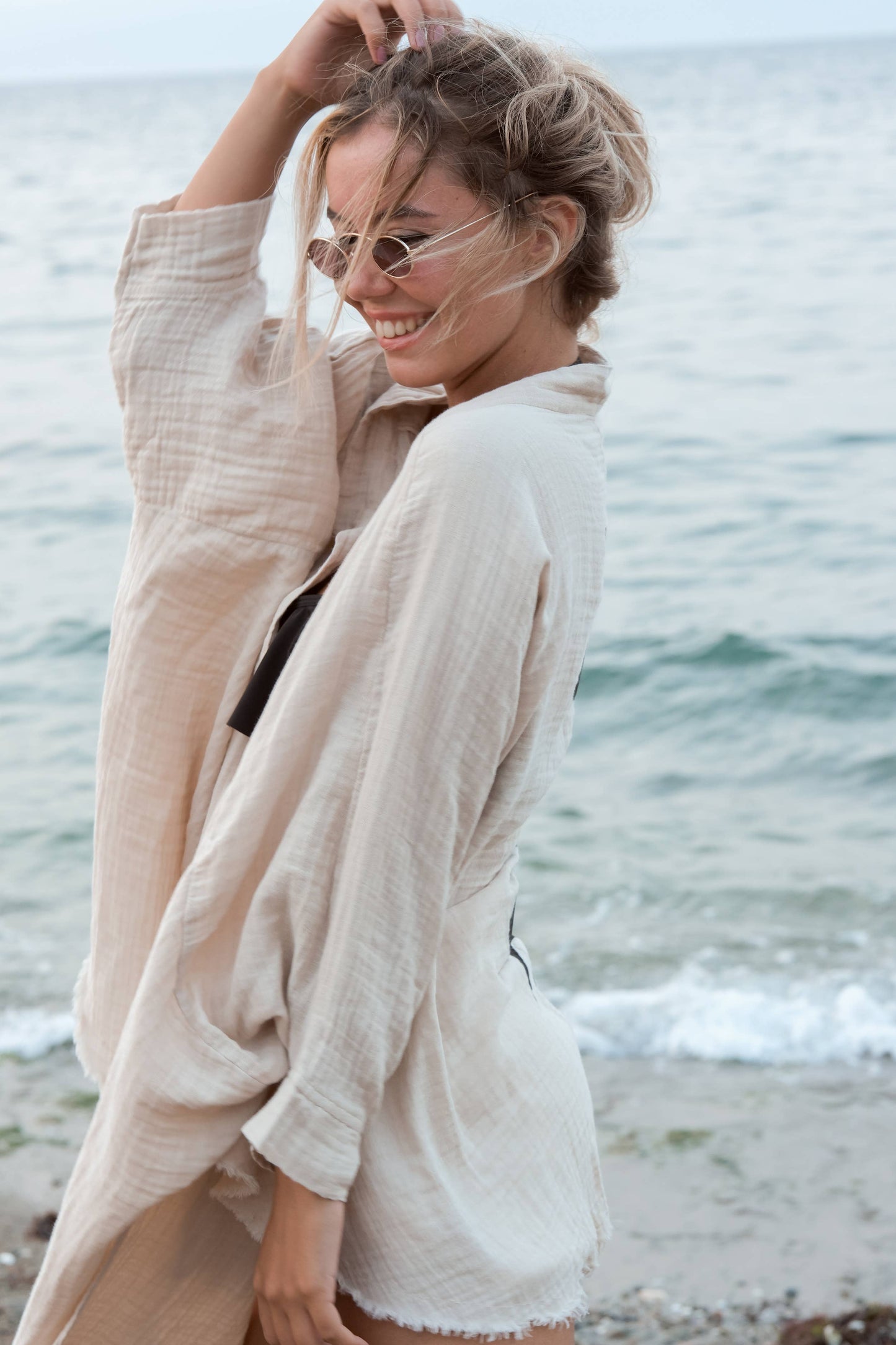 Green Evil Eye Muslin Kimono Robe / Poncho